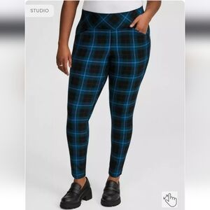 3x [Torrid] Studio Teal and Black Plaid Pants W/pockets B1